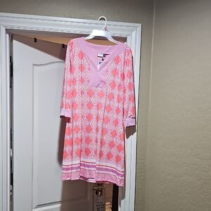 Cabana Life Pink and White Long Sleeve Dress